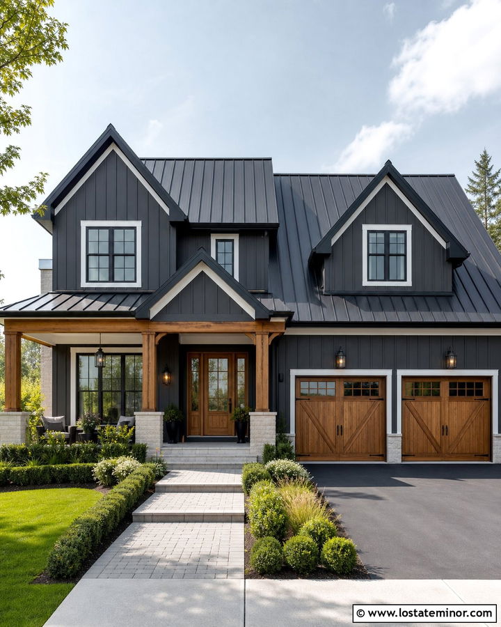 Charcoal Grey House With Metal Gable Roofs - 30 Charcoal Grey House Design With Gables Ideas