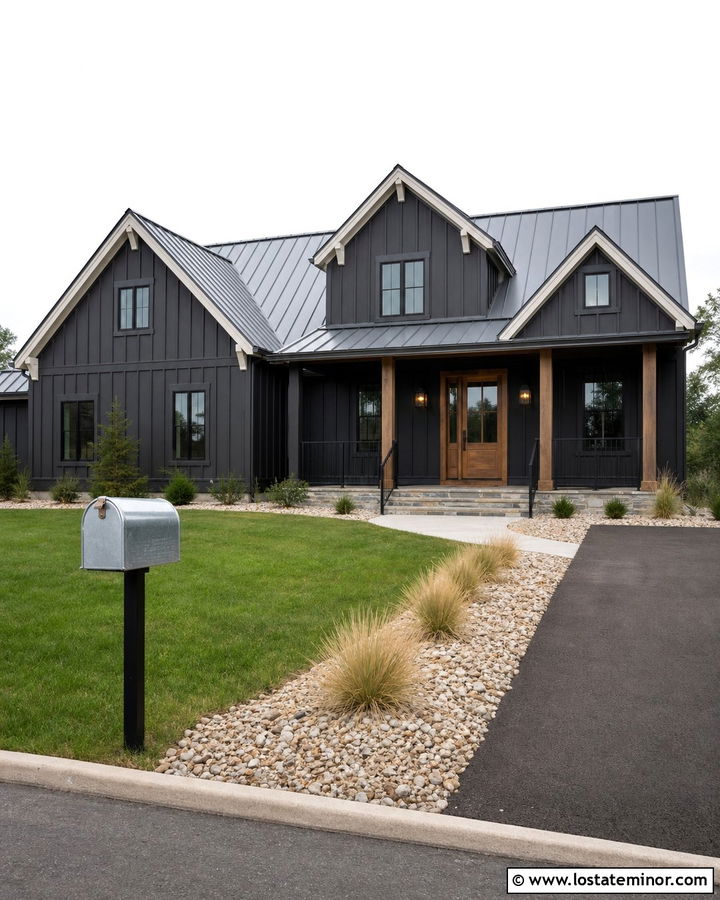 Charcoal Grey House With Metal Roof And Galvanized Mailbox - 30 Charcoal Grey House Design With Mailbox Ideas