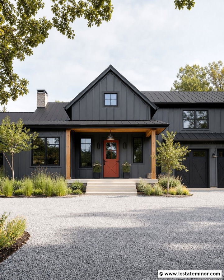 Charcoal Grey House With Metal Roof And Red Dutch Door - 30 Charcoal Grey House Design With Dutch Door Ideas