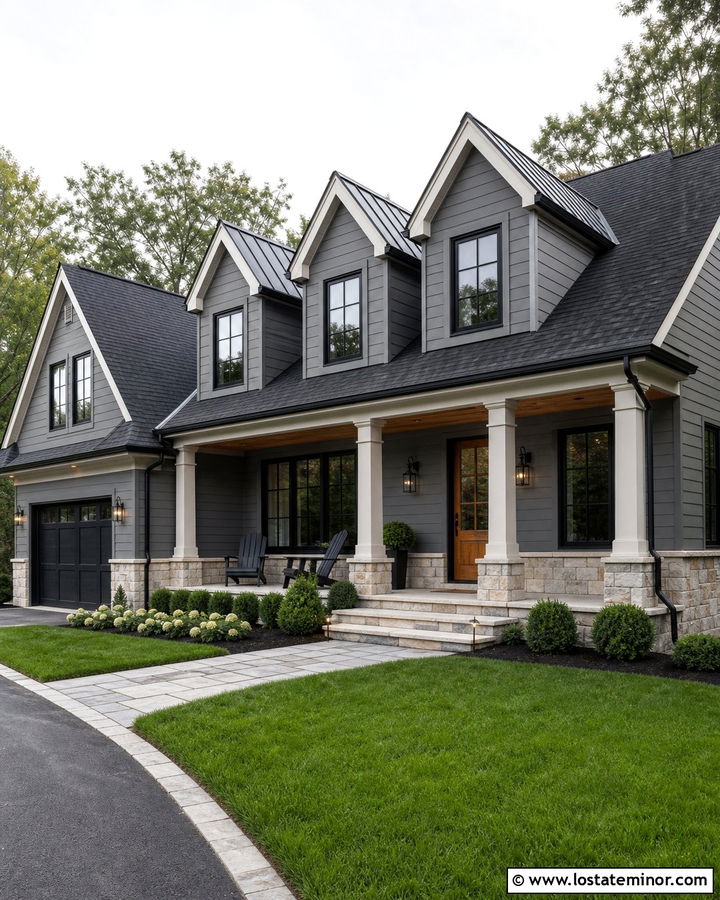 Charcoal Grey House With Metal Roof Dormers - 30 Charcoal Grey House Design With Dormers Ideas