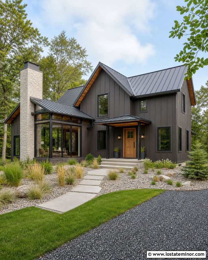 Charcoal Grey House With Metal Roof Sunroom - 30 Charcoal Grey House Design With Sunroom Ideas