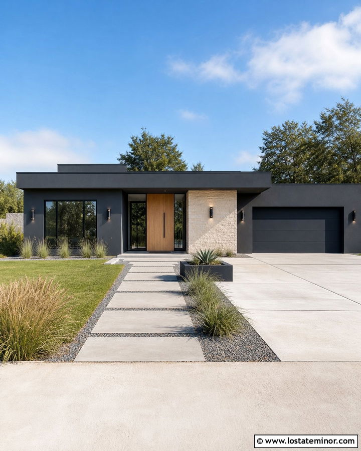 Charcoal Grey House With Minimal Cylinder Lights - 30 Charcoal Grey House Design With Lighting Ideas