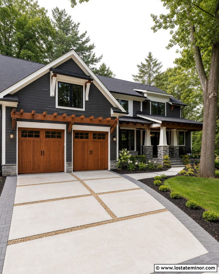Charcoal Grey House With Mixed Material Driveway - 30 Charcoal Grey House Design With Driveway Ideas