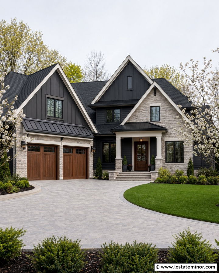 Charcoal Grey House With Mixed Siding And Stone - 30 Charcoal Grey House Design With Accents Ideas