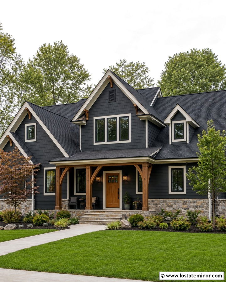 Charcoal Grey House With Mixed Size Dormers - 30 Charcoal Grey House Design With Dormers Ideas