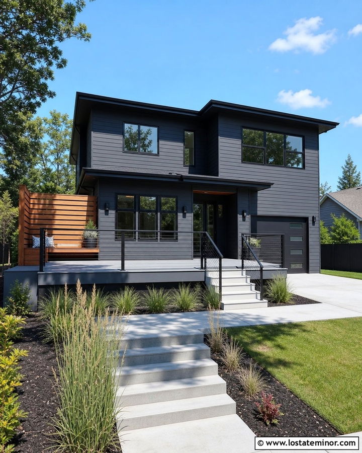 Charcoal Grey House With Modern Deck - 30 Charcoal Grey House Design With Deck Ideas