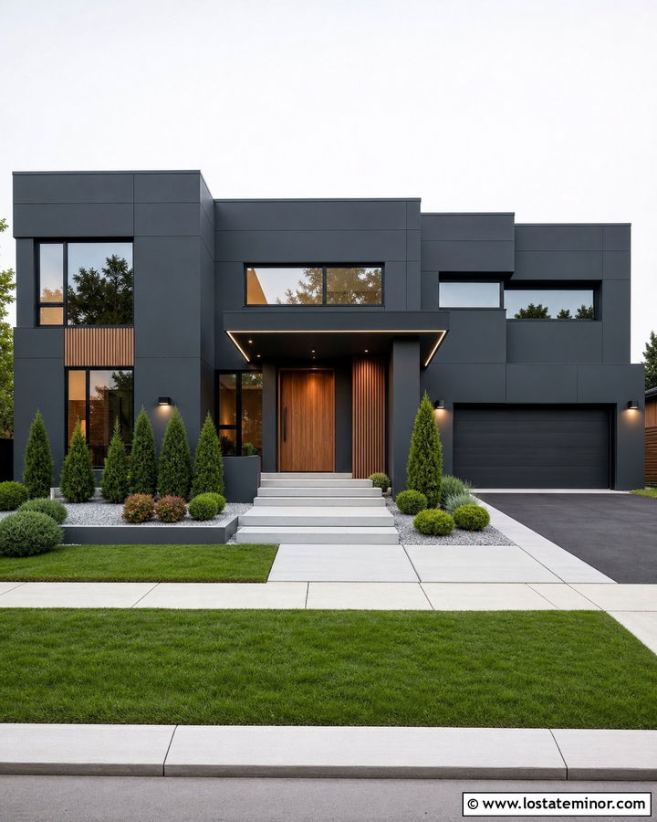 Charcoal Grey House With Modern Linear Lighting - 30 Charcoal Grey House Design With Lighting Ideas