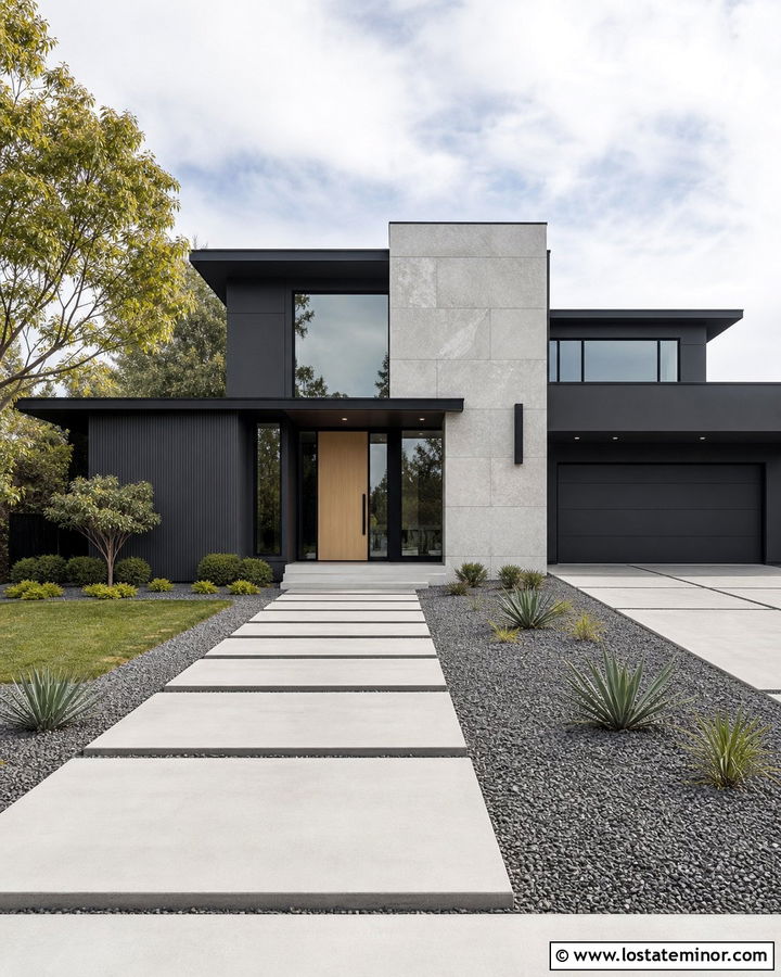 Charcoal Grey House With Modern Stone Panels - 30 Charcoal Grey House Design With Stone Accents Ideas