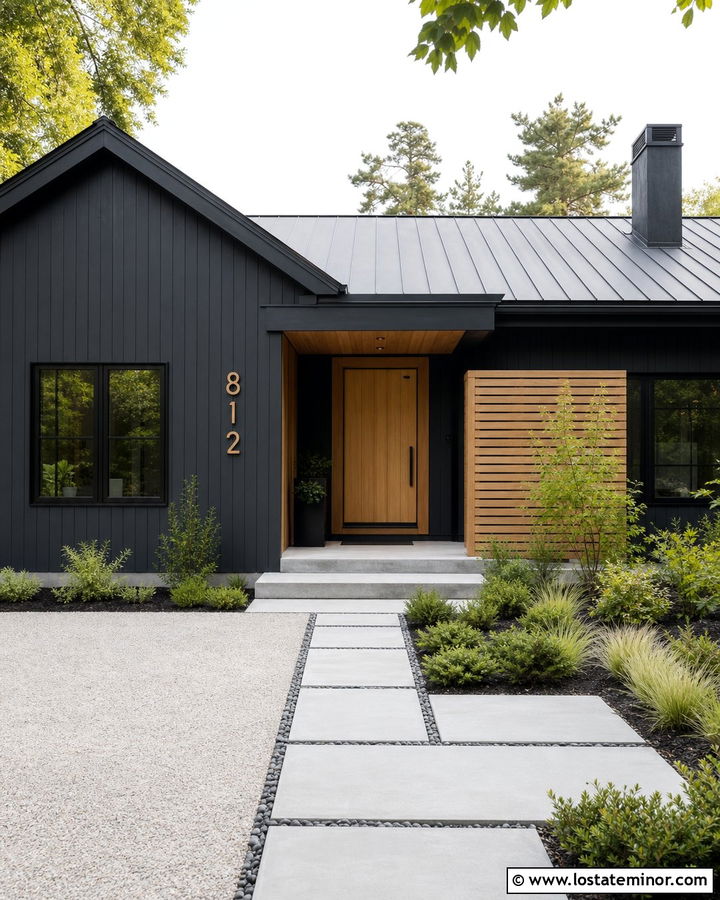 Charcoal Grey House With Modern Wood Numbers - 30 Charcoal Grey House Design With House Numbers Ideas