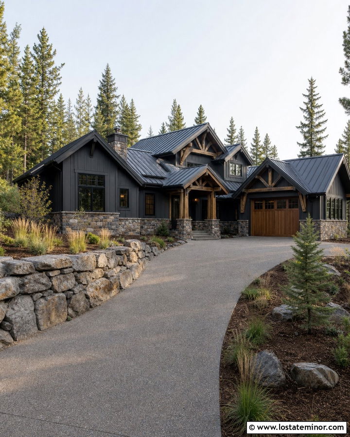Charcoal Grey House With Mountain Driveway - 30 Charcoal Grey House Design With Driveway Ideas