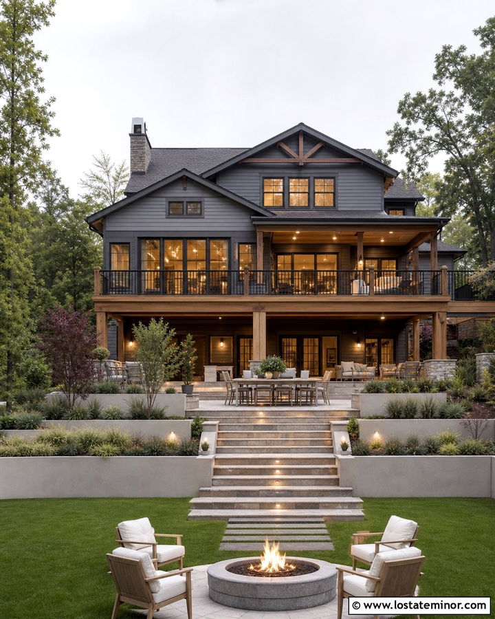 Charcoal Grey House With Multi Level Backyard - 30 Charcoal Grey House Design With Backyard Ideas