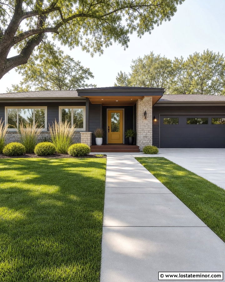Charcoal Grey House With Mustard Entry Door - 30 Charcoal Grey House Design With Entry Door Ideas