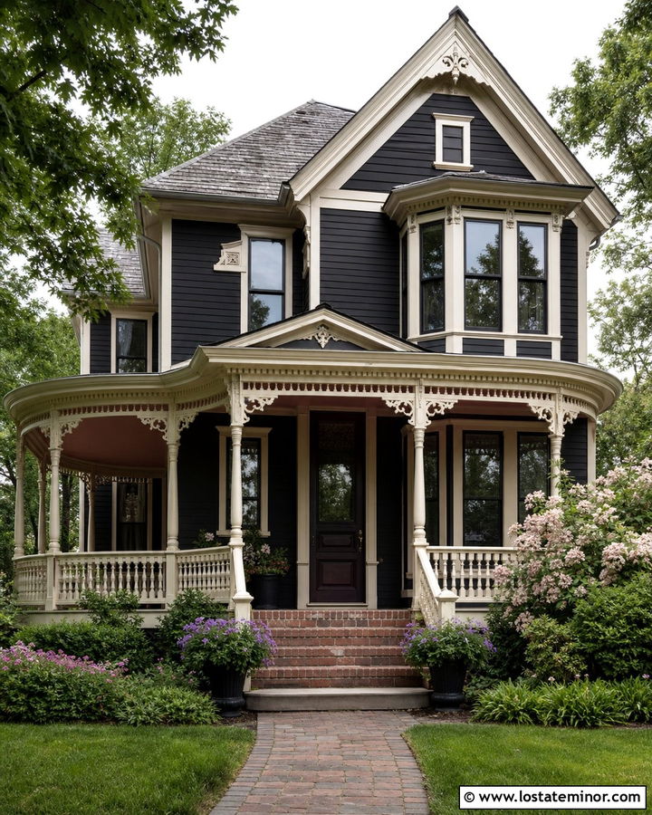 Charcoal Grey House With Muted Blush Porch Ceiling - 30 Charcoal Grey House Design With Porch Ceiling Ideas