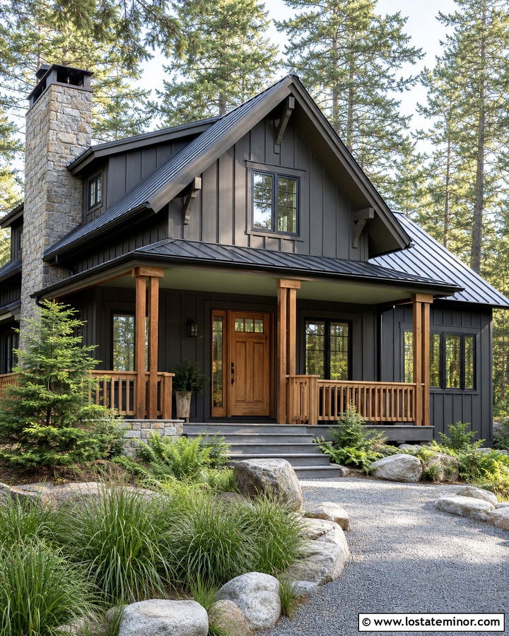 Charcoal Grey House With Muted Green Porch Ceiling - 30 Charcoal Grey House Design With Porch Ceiling Ideas