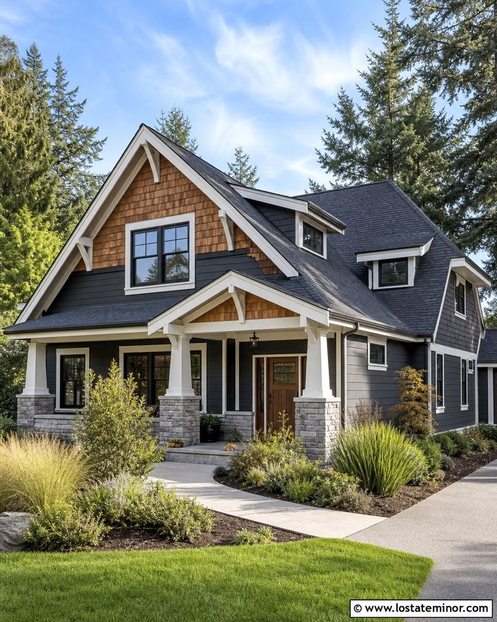 Charcoal Grey House With Natural Cedar Shake Gables - 30 Charcoal Grey House Design With Cedar Shake Ideas