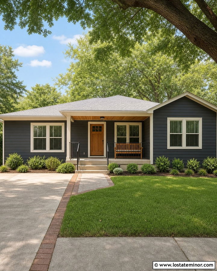 Charcoal Grey House With Natural Pine Porch Ceiling - 30 Charcoal Grey House Design With Porch Ceiling Ideas