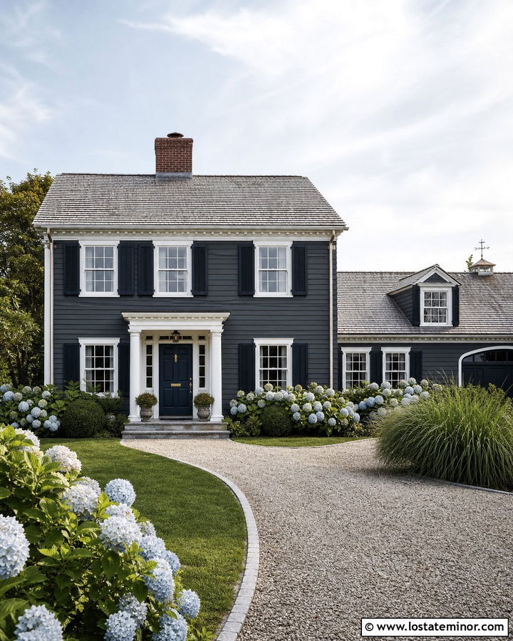 Charcoal Grey House With Navy Blue Entry Door - 30 Charcoal Grey House Design With Entry Door Ideas