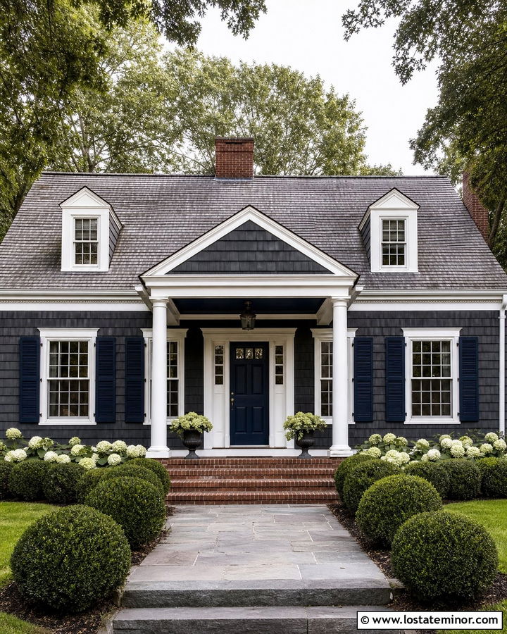Charcoal Grey House With Navy Blue Porch Ceiling - 30 Charcoal Grey House Design With Porch Ceiling Ideas