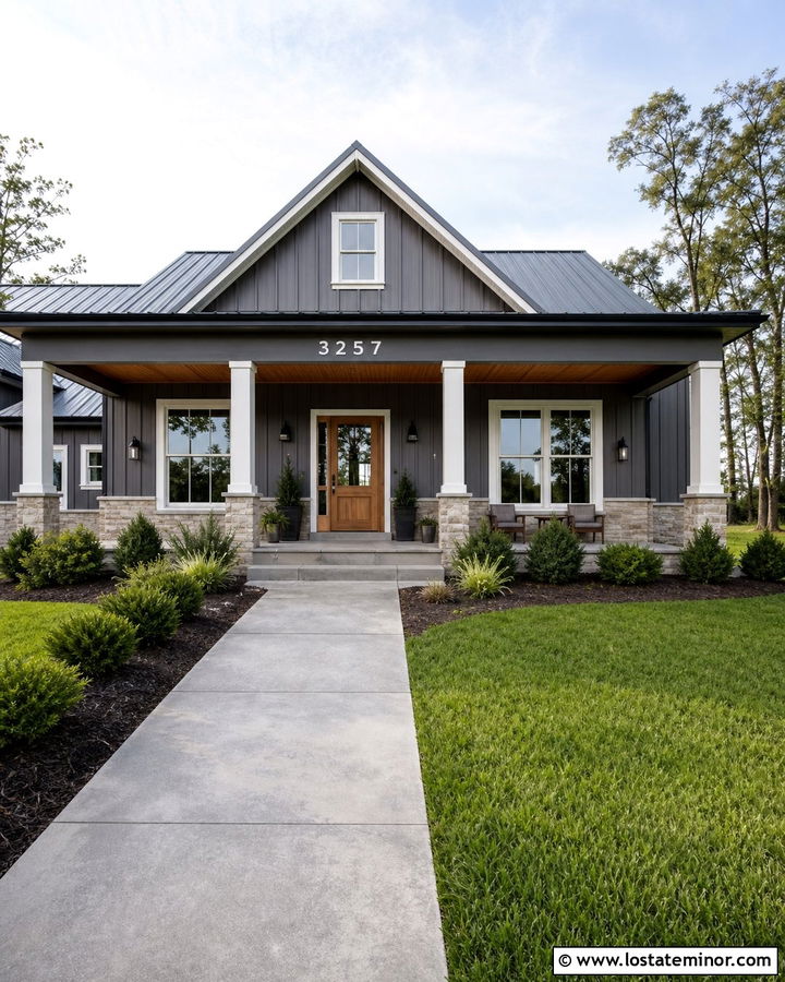 Charcoal Grey House With Numbers On A Porch Beam - 30 Charcoal Grey House Design With House Numbers Ideas