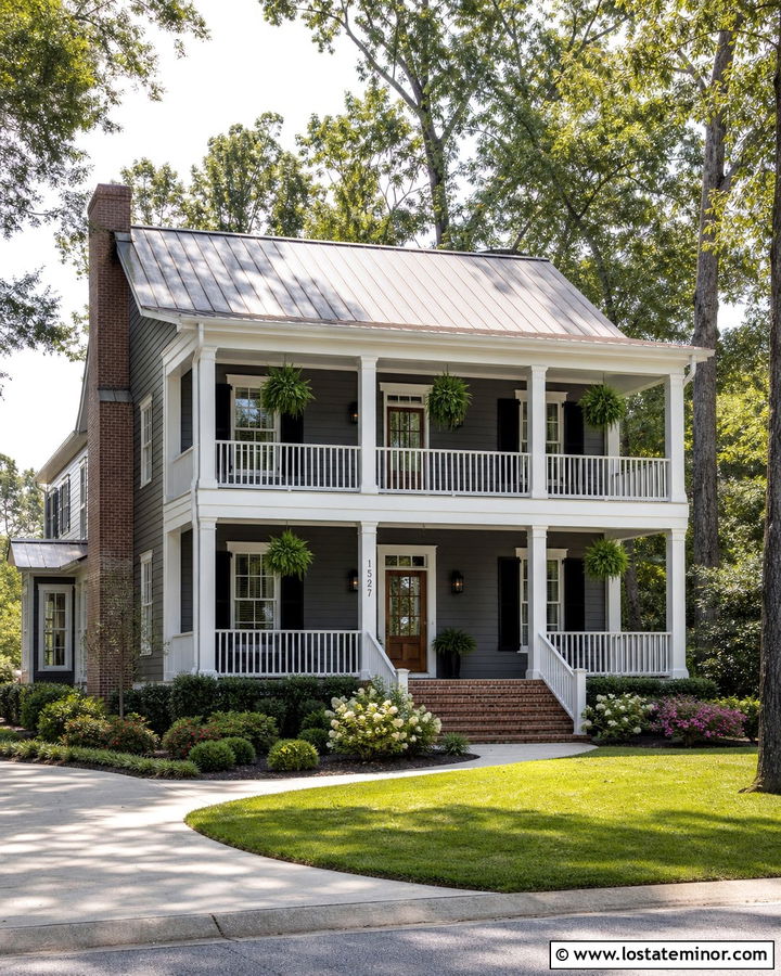Charcoal Grey House With Numbers On A White Column - 30 Charcoal Grey House Design With House Numbers Ideas
