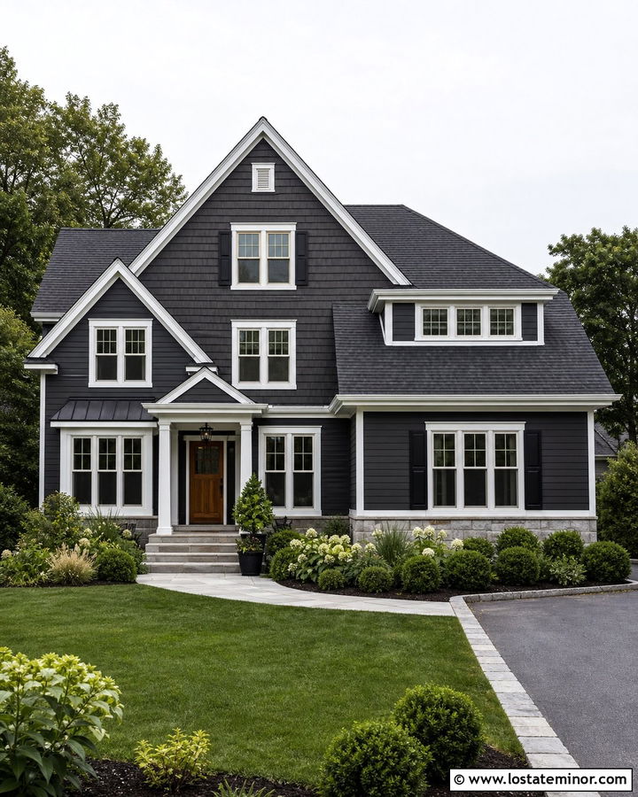 Charcoal Grey House With Painted Cedar Shake Gables - 30 Charcoal Grey House Design With Cedar Shake Ideas