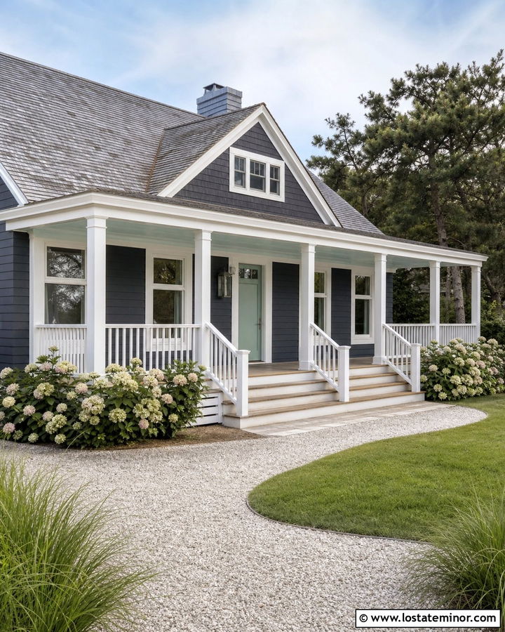 Charcoal Grey House With Pale Aqua Porch Ceiling - 30 Charcoal Grey House Design With Porch Ceiling Ideas