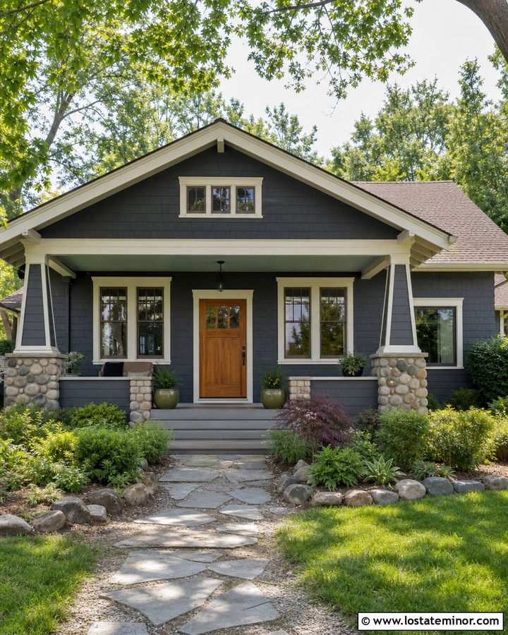 Charcoal Grey House With Pale Sage Porch Ceiling - 30 Charcoal Grey House Design With Porch Ceiling Ideas