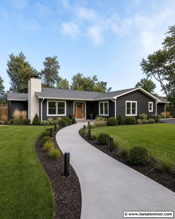 Charcoal Grey House With Path Lighting - 30 Charcoal Grey House Design With Lighting Ideas