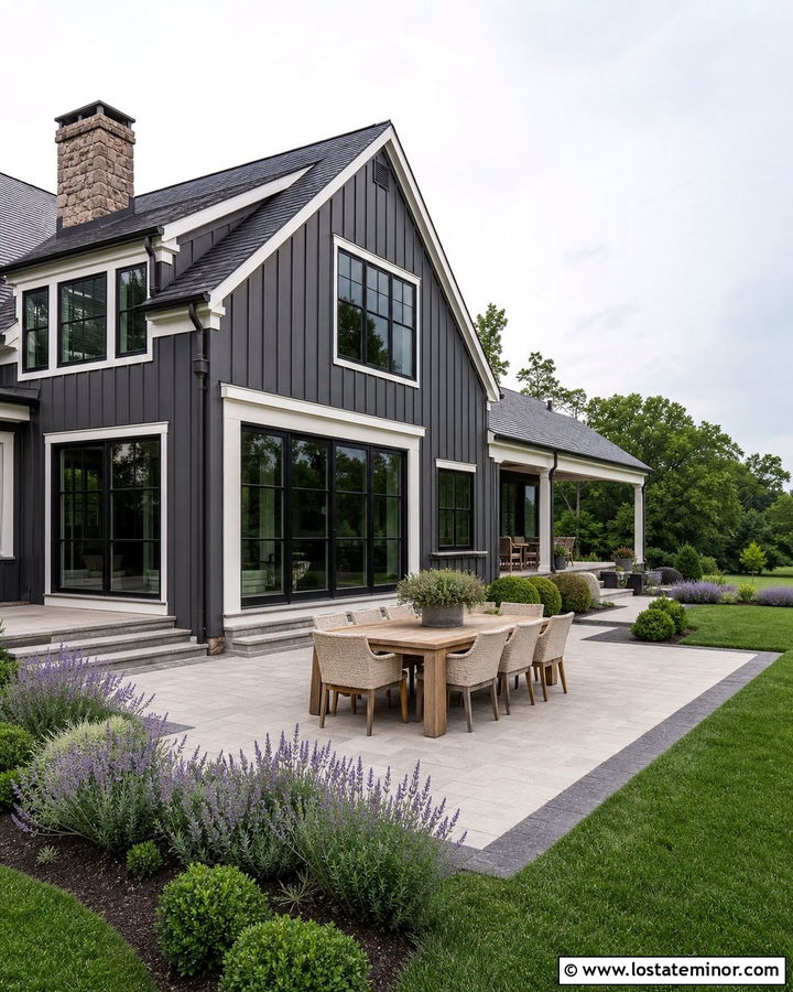 Charcoal Grey House With Paver Patio - 30 Charcoal Grey House Design With Backyard Ideas