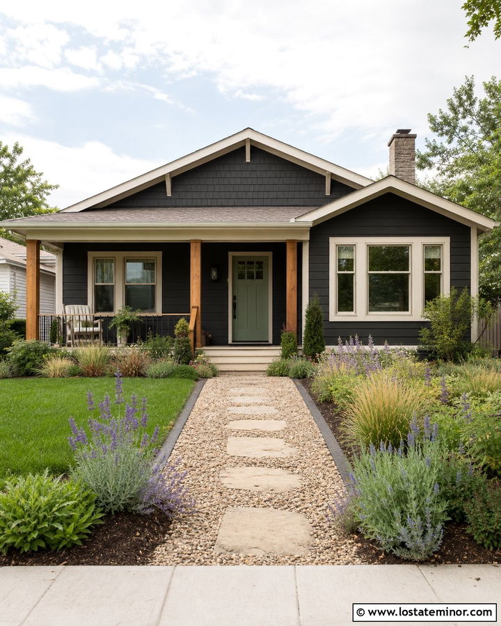 Charcoal Grey House With Pea Gravel Walkway - 30 Charcoal Grey House Design With Walkway Ideas