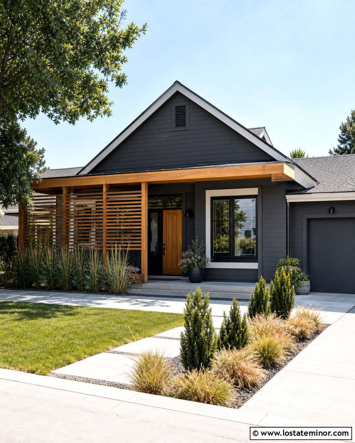 Charcoal Grey House With Pergola And Privacy Screen - 30 Charcoal Grey House Design With Pergola Ideas