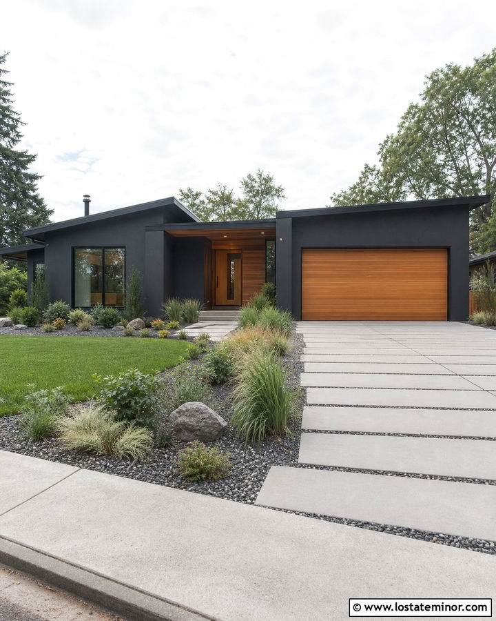 Charcoal Grey House With Permeable Paver Walkway - 30 Charcoal Grey House Design With Walkway Ideas