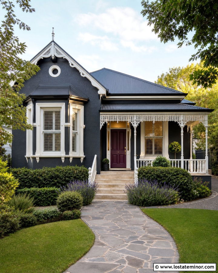 Charcoal Grey House With Plum Entry Door - 30 Charcoal Grey House Design With Entry Door Ideas