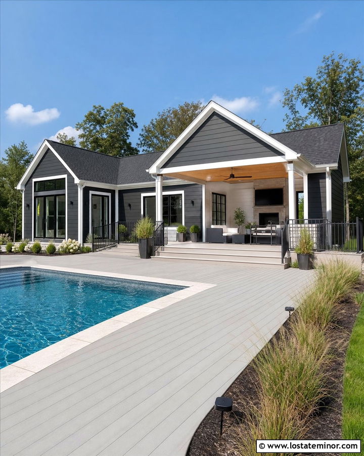 Charcoal Grey House With Pool Deck - 30 Charcoal Grey House Design With Deck Ideas