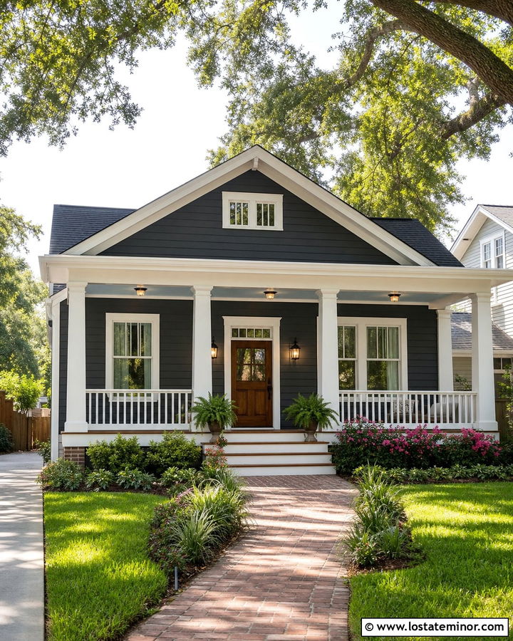 Charcoal Grey House With Porch Ceiling Lights - 30 Charcoal Grey House Design With Lighting Ideas