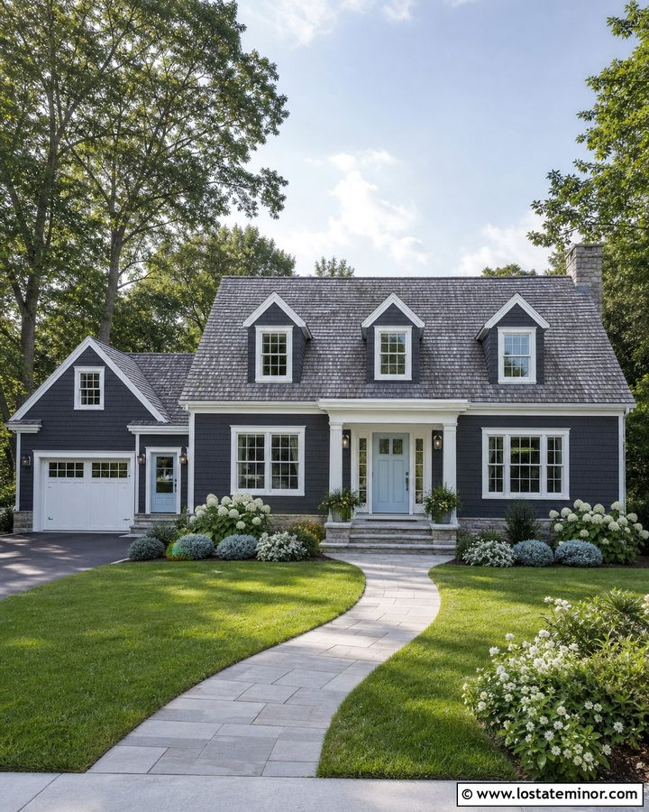 Charcoal Grey House With Powder Blue Entry Door - 30 Charcoal Grey House Design With Entry Door Ideas