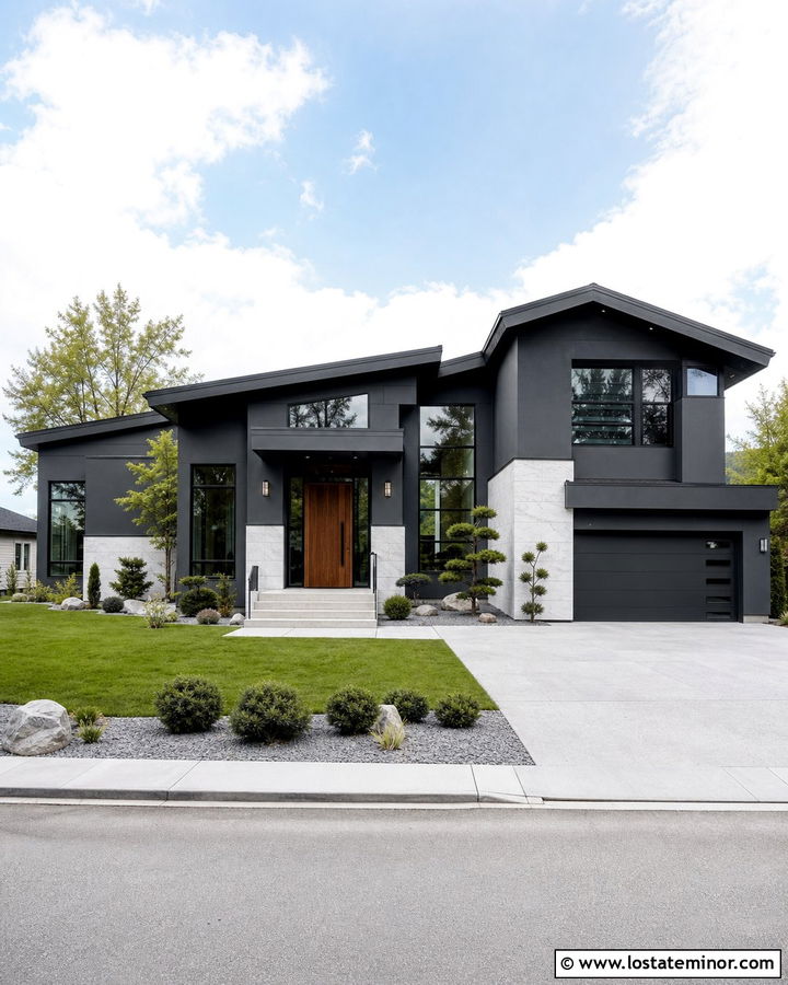 Charcoal Grey House With Quartz Stone Wainscoting - 30 Charcoal Grey House Design With Wainscoting Ideas