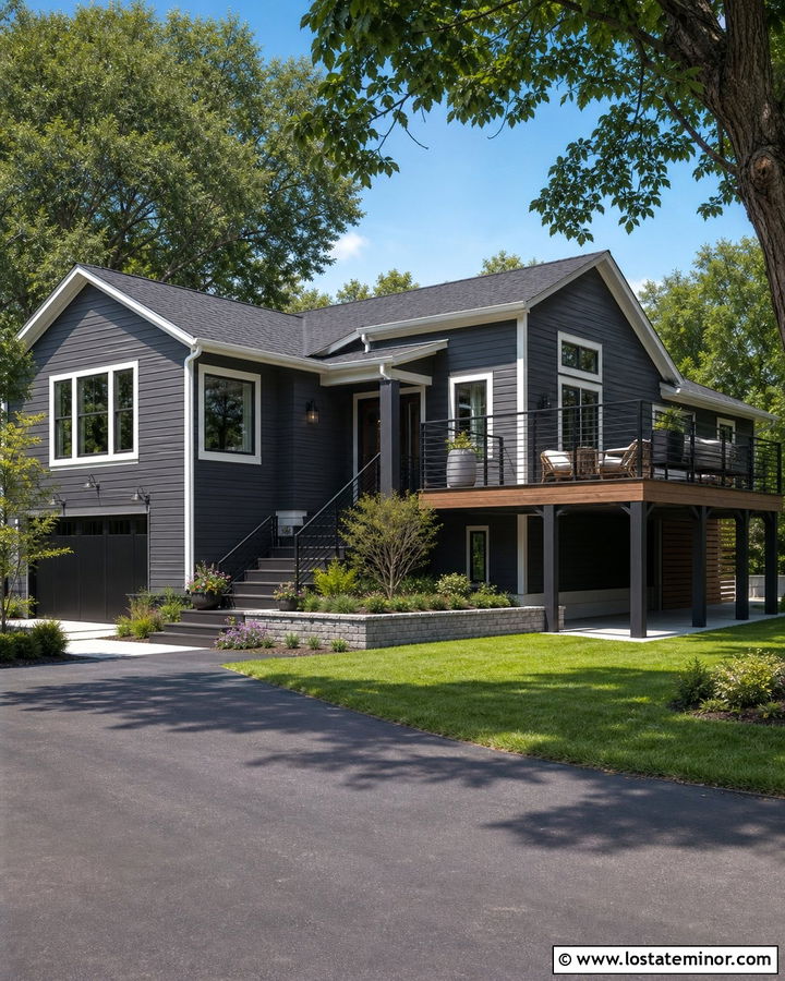 Charcoal Grey House With Raised Deck - 30 Charcoal Grey House Design With Deck Ideas