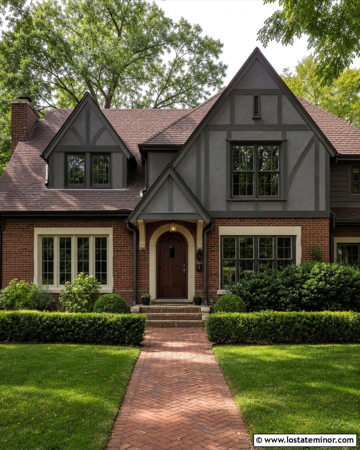 Charcoal Grey House With Red Brick Accents - 30 Charcoal Grey House Design With Accents Ideas