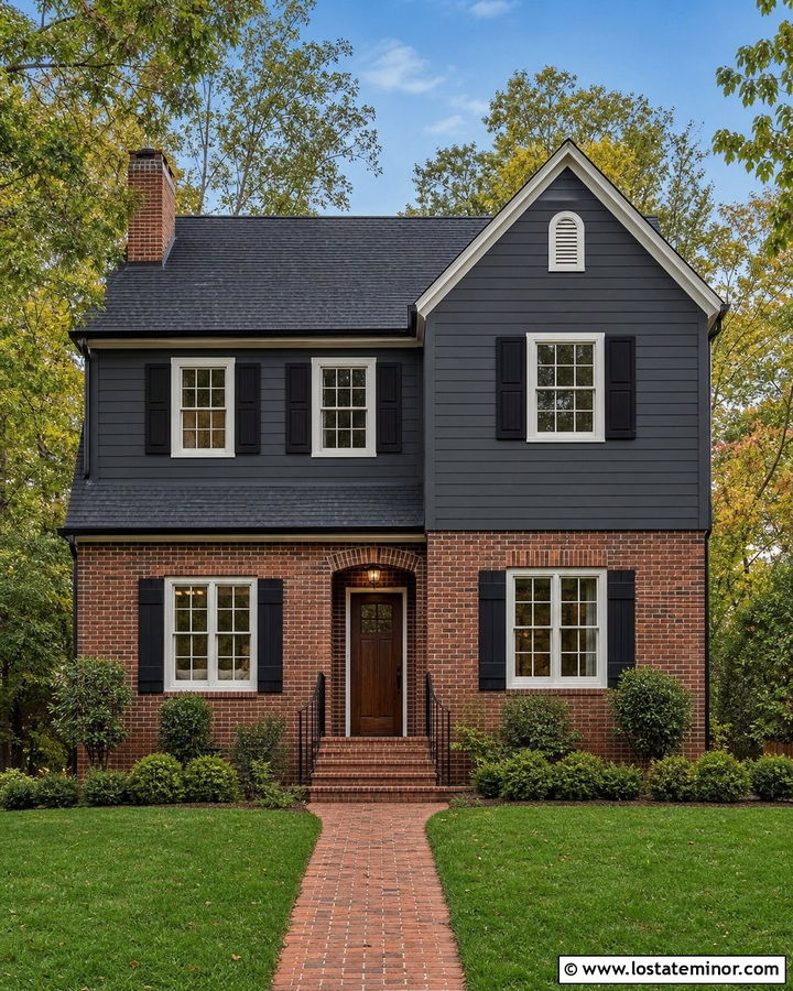 Charcoal Grey House With Red Brick And Shingles - 30 Charcoal Grey House Design With Shingles Ideas