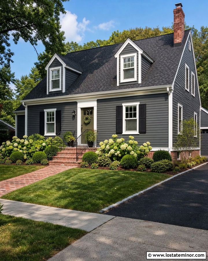 Charcoal Grey House With Red Brick Steps - 30 Charcoal Grey House Design With Steps Ideas