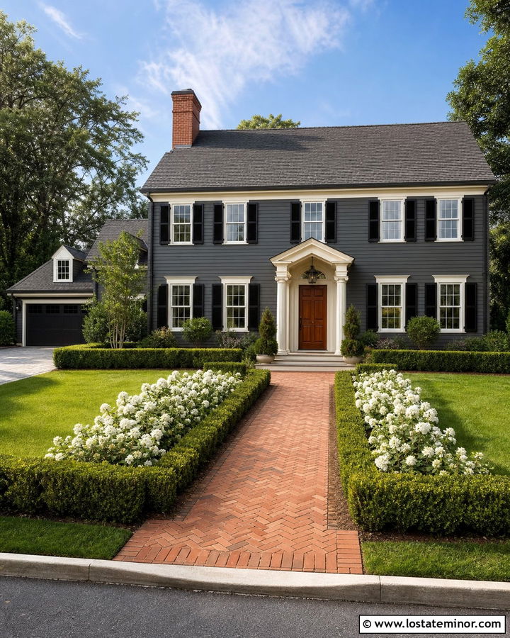 Charcoal Grey House With Red Brick Walkway - 30 Charcoal Grey House Design With Walkway Ideas