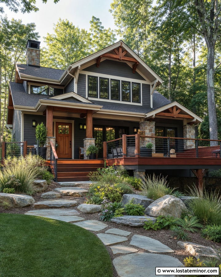 Charcoal Grey House With Red Cedar Deck - 30 Charcoal Grey House Design With Deck Ideas