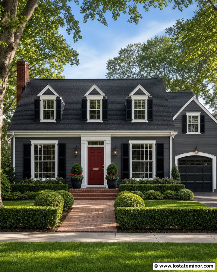 Charcoal Grey House With Red Front Door And Gables - 30 Charcoal Grey House Design With Gables Ideas