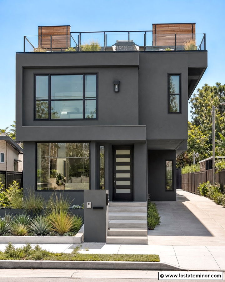 Charcoal Grey House With Rooftop Deck - 30 Charcoal Grey House Design With Deck Ideas