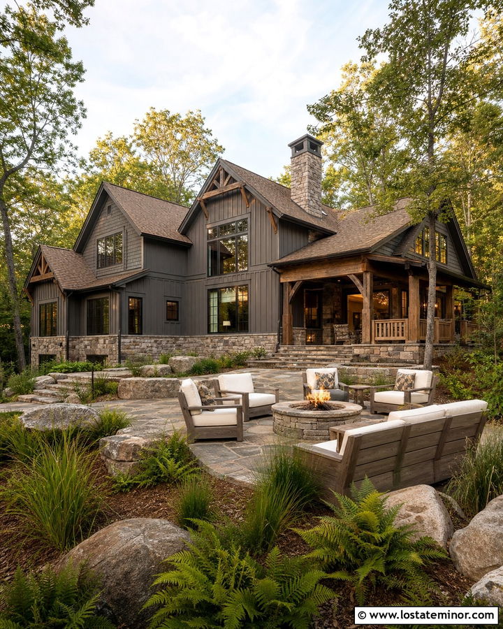 Charcoal Grey House With Rustic Backyard - 30 Charcoal Grey House Design With Backyard Ideas