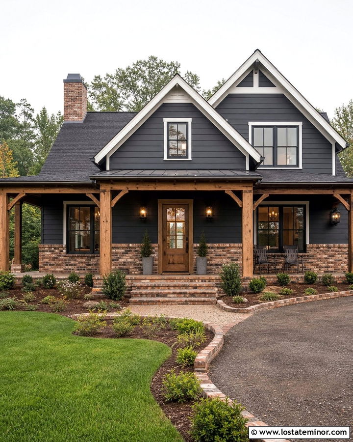 Charcoal Grey House With Rustic Brick Wainscoting - 30 Charcoal Grey House Design With Wainscoting Ideas