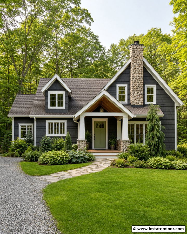 Charcoal Grey House With Sage Green Entry Door - 30 Charcoal Grey House Design With Entry Door Ideas