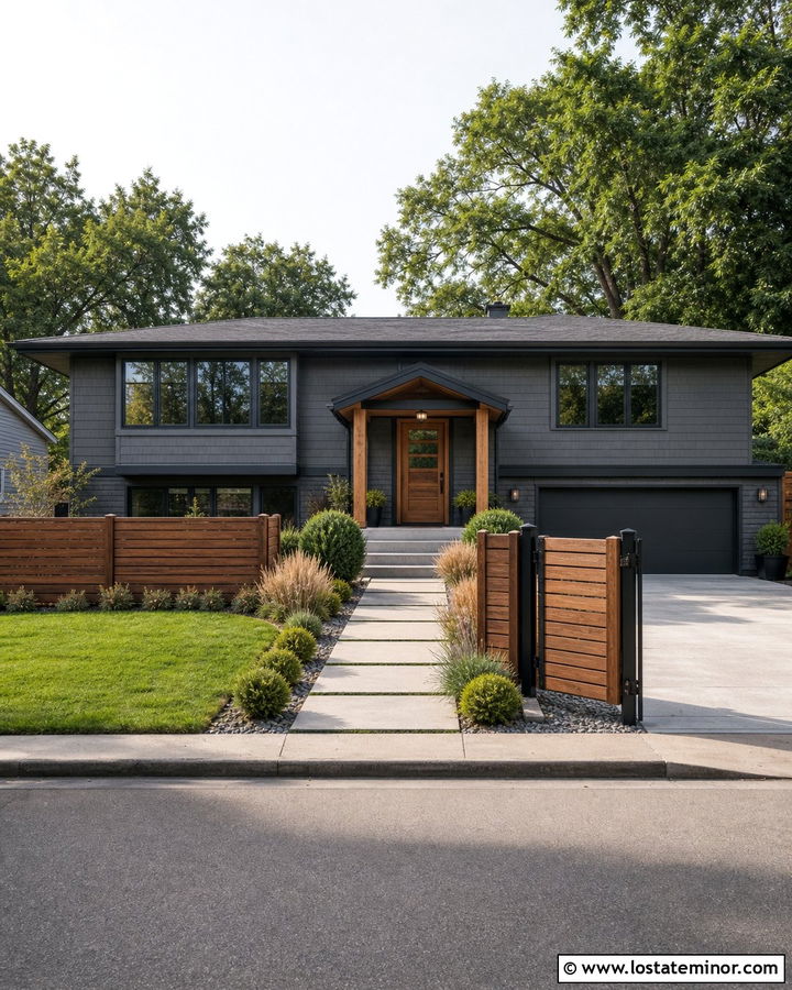 Charcoal Grey House With Shadowbox Fence - 30 Charcoal Grey House Design With Fence Ideas