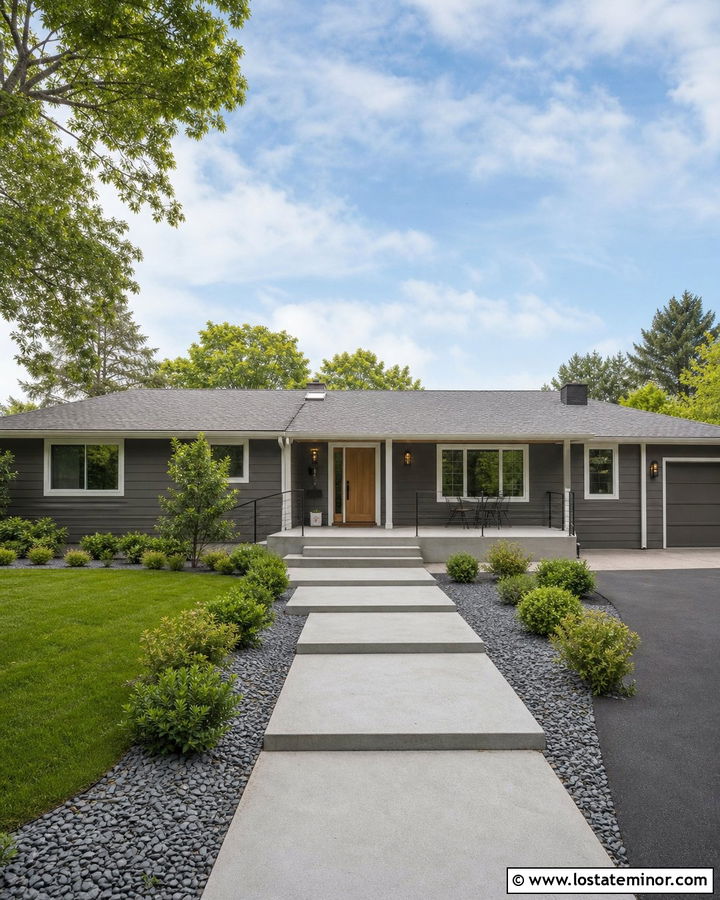 Charcoal Grey House With Shallow Entry Steps - 30 Charcoal Grey House Design With Steps Ideas